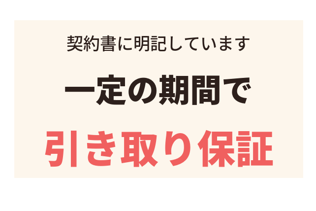 契約書に明記しています。一定の期間で、引き取り保証。